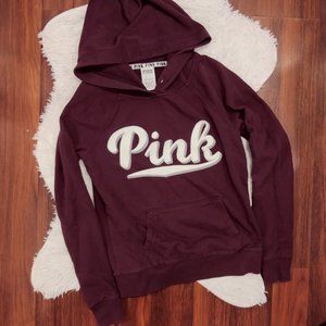 PINK Victoria's Secret Script Embroidered Hoodie Maroon